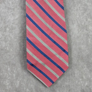 Stafford Red Blue Silver Stripe Repp Geometric 100% Silk Men's Neck Tie NWOT‎